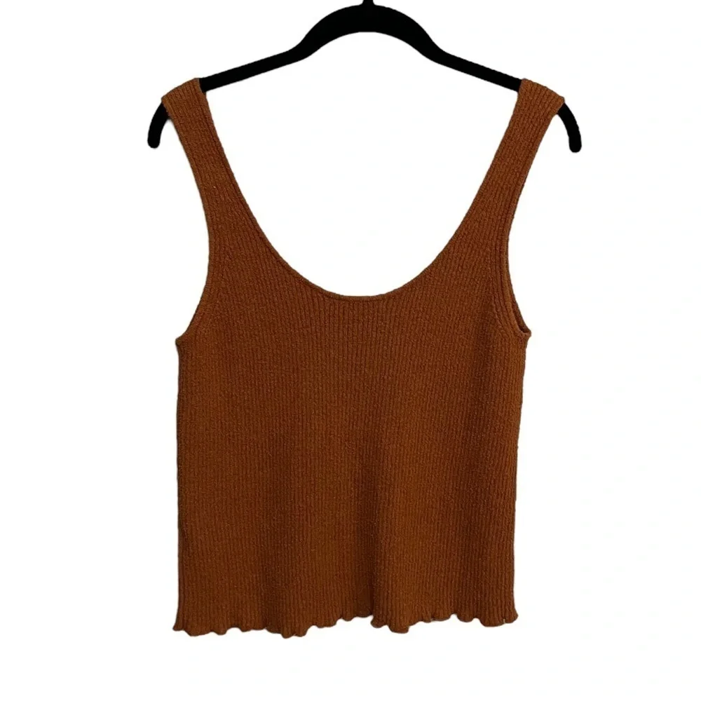 Madewell Rust Ribbed Button-Front Tank Top - Picture 3 of 9